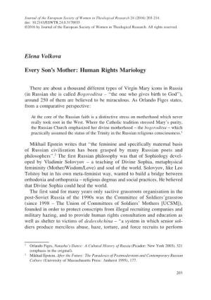 Elena Volkova Every Son's Mother: Human Rights Mariology