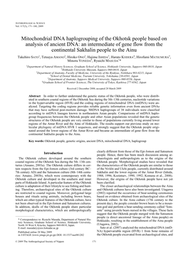 Mitochondrial DNA Haplogrouping of the Okhotsk People Based On