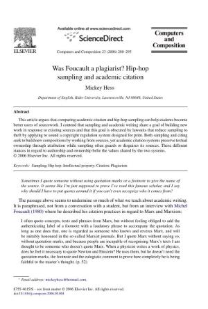 Was Foucault a Plagiarist? Hip-Hop Sampling and Academic Citation Mickey Hess