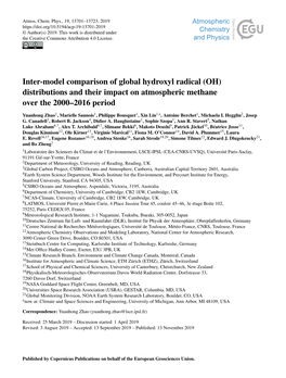 Inter-Model Comparison of Global Hydroxyl Radical (OH) Distributions and Their Impact on Atmospheric Methane Over the 2000–2016 Period