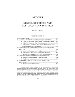 Articles Gender, Discourse, and Customary Law in Africa