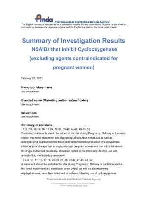 Summary of Investigation Results