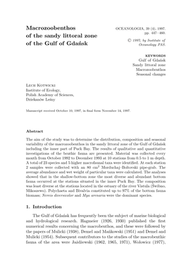 Macrozoobenthos of the Sandy Littoral Zone of the Gulf of Gdańsk 449 3