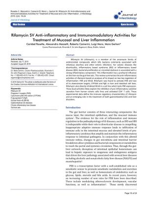 Rifamycin SV Anti-Inflammatory and Immunomodulatory Activities for Treatment of Mucosal and Liver Inflammation