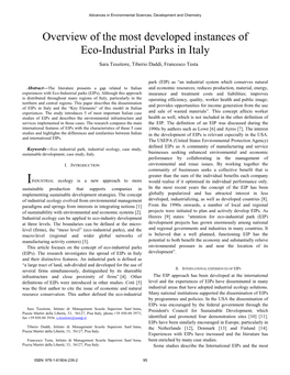 Overview of the Most Developed Instances of Eco-Industrial Parks in Italy