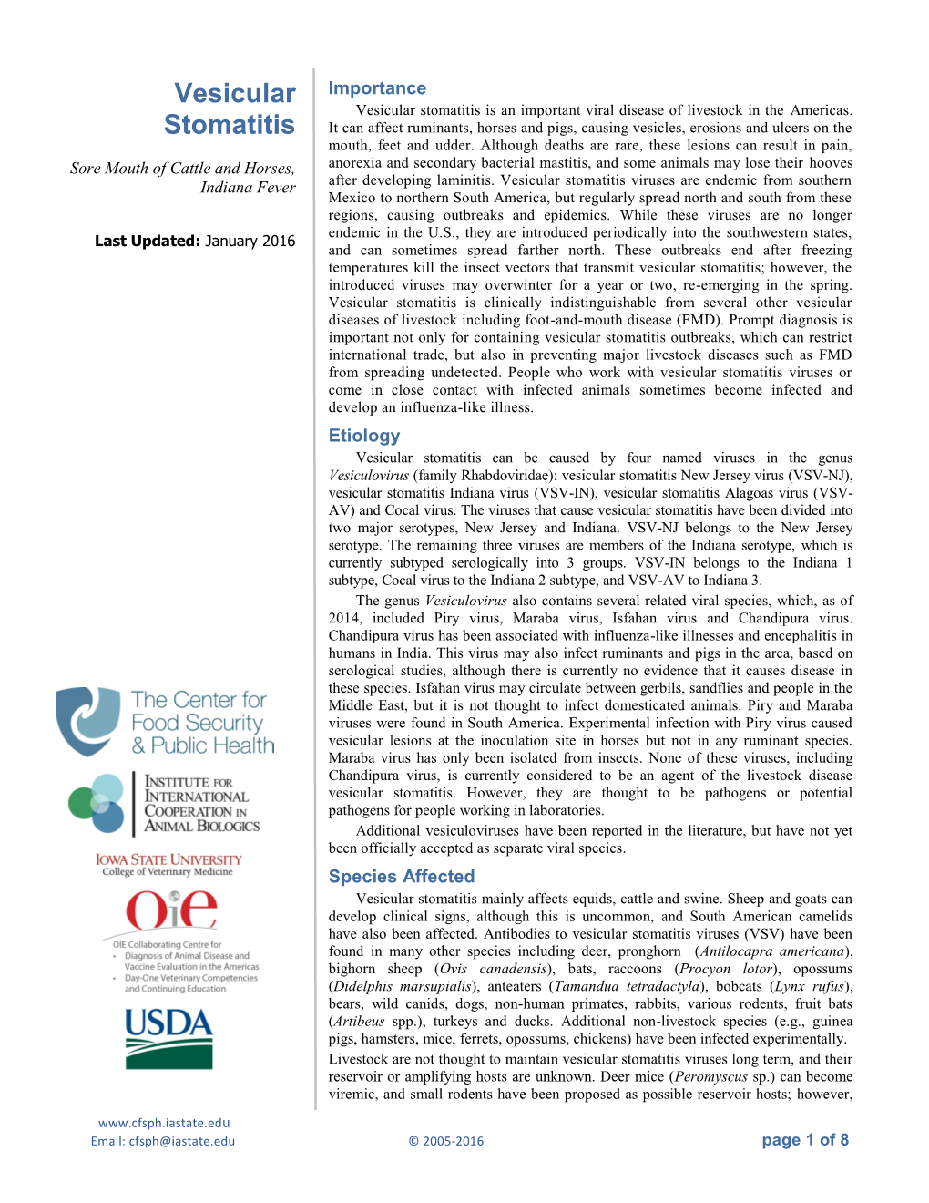 Vesicular Stomatitis Is an Important Viral Disease of Livestock in the Americas