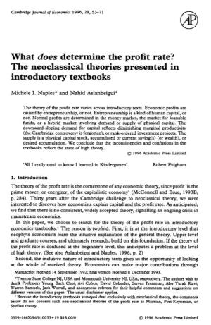 What Does Determine the Profit Rate? the Neoclassical Theories Presented in Introductory Textbooks
