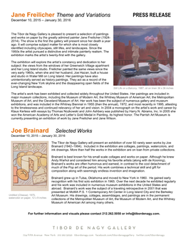 Jane Freilicher Theme and Variations PRESS RELEASE December 10, 2015 – January 30, 2016