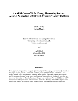 An ARM Cortex-M0 for Energy Harvesting Systems: a Novel Application of UPF with Synopsys’ Galaxy Platform