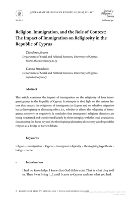 Religion, Immigration, and the Role of Context: the Impact of Immigration on Religiosity in the Republic of Cyprus