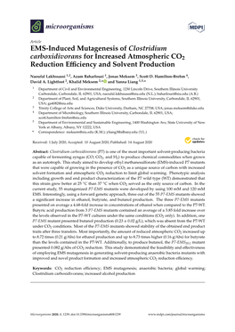 EMS-Induced Mutagenesis of Clostridium Carboxidivorans for Increased Atmospheric CO2 Reduction Eﬃciency and Solvent Production