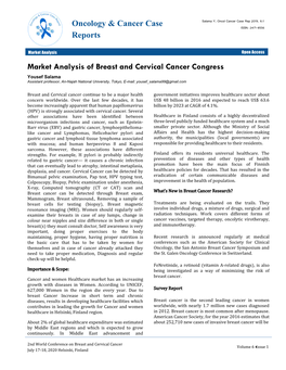 Market Analysis of Breast and Cervical Cancer Congress Yousef Salama Assistant Professor, An-Najah National University, Tokyo, E-Mail: Yousef Salama99@Gmail.Com