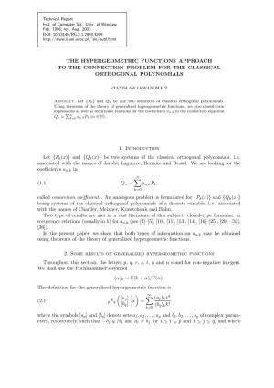 The Hypergeometric Functions Approach to the Connection Problem for the Classical Orthogonal Polynomials