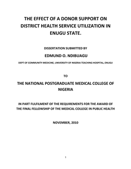 The Effect of a Donor Support on District Health Service Utilization in Enugu State
