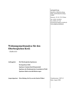 Wohnungsmarktanalyse Für Den Oberbergischen Kreis - Endbericht