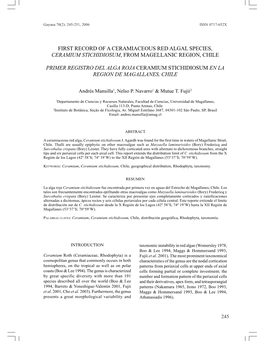 First Record of a Ceramiaceous Red Algal Species, Ceramium Stichidiosum, from Magellanic Region, Chile