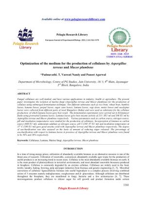 Optimization of the Medium for the Production of Cellulases by Aspergillus Terreus and Mucor Plumbeus