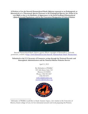 A Petition to List the Smooth Hammerhead Shark
