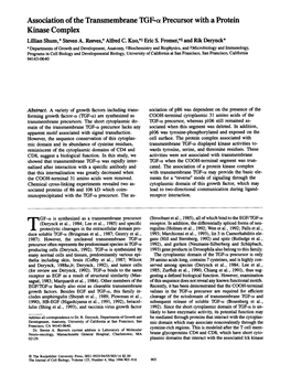Association of the Transmembrane TGF-Tx Precursor with a Protein Kinase Complex Lillian Shum,* Steven A