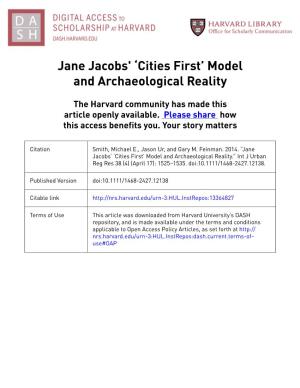 Jane Jacobs' ‘Cities First’ Model and Archaeological Reality