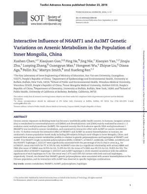 Interactive Influence of N6AMT1 and As3mt Genetic Variations On