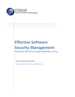 Effective Software Security Management Choosing the Right Drivers for Applying Application Security