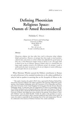 Defining Phoenician Religious Space: Oumm El-'Amed