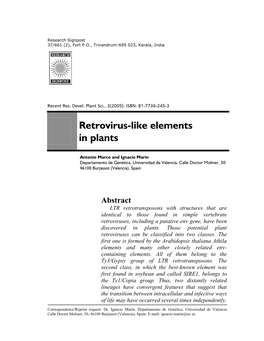 Retrovirus-Like Elements in Plants