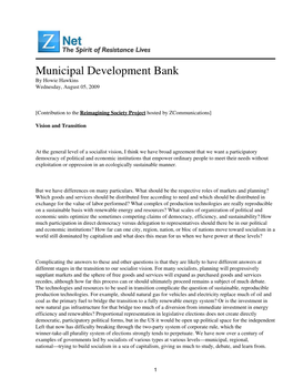 Municipal Development Bank by Howie Hawkins Wednesday, August 05, 2009