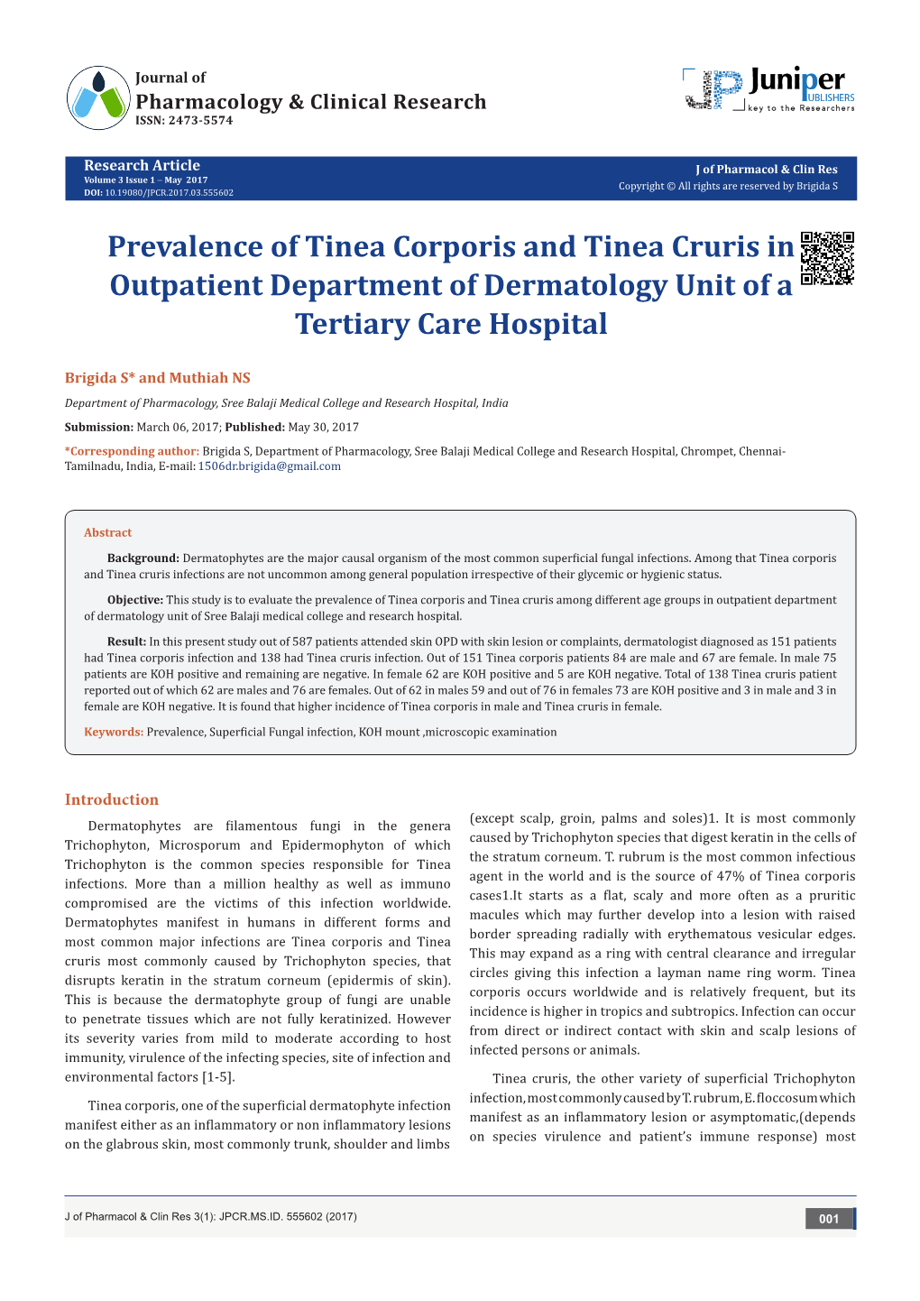 Prevalence Of Tinea Corporis And Tinea Cruris In Outpatient Department Of Dermatology Unit Of A 7585