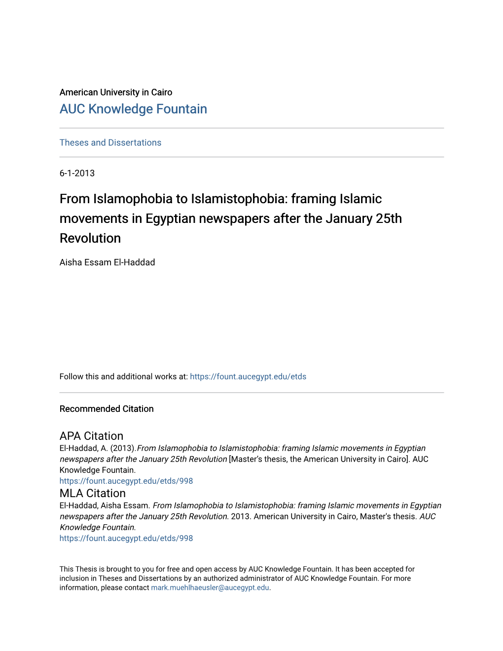 From Islamophobia to Islamistophobia: Framing Islamic Movements in Egyptian Newspapers After the January 25Th Revolution