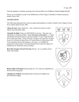 Atlantian Internal Letter of Acceptances and Returns for July 2007