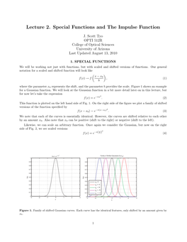 Lecture 2. Special Functions and the Impulse Function