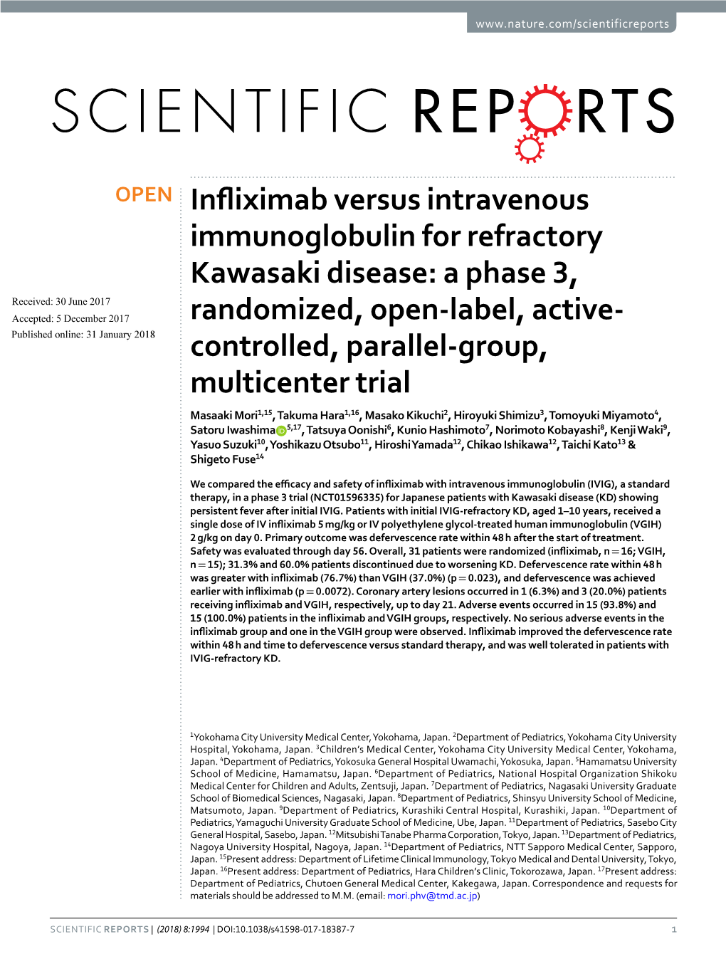 Infliximab Versus Intravenous Immunoglobulin for Refractory