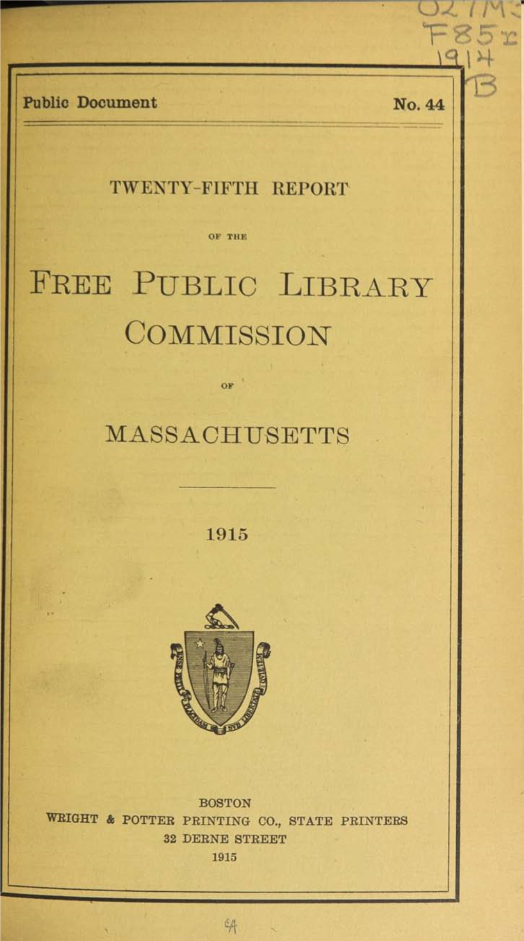 Free Public Library Commission Is in the State Library of Massachusetts, State House, Boston