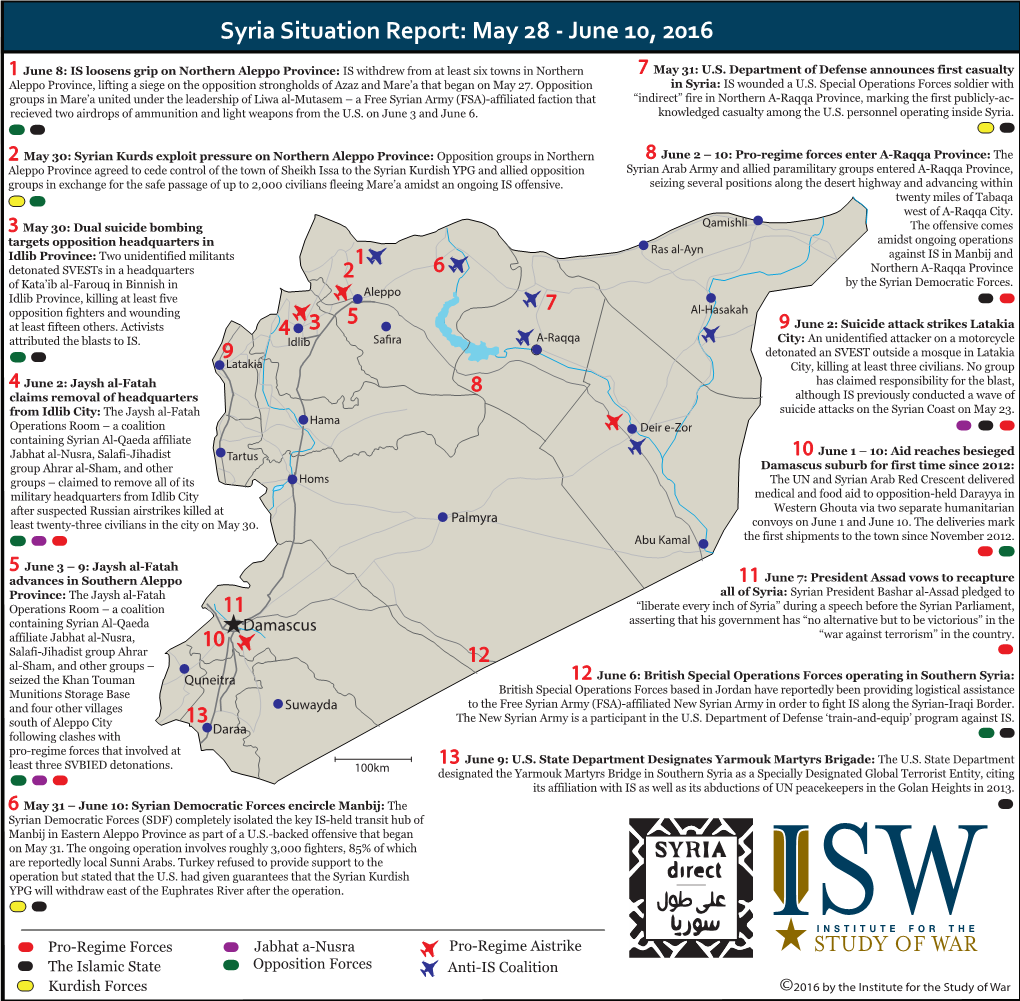 Syria Situation Report: May 28 - June 10, 2016