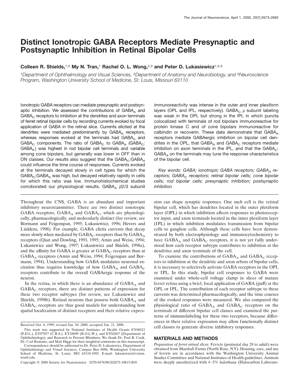 Distinct Ionotropic GABA Receptors Mediate Presynaptic and Postsynaptic Inhibition in Retinal Bipolar Cells