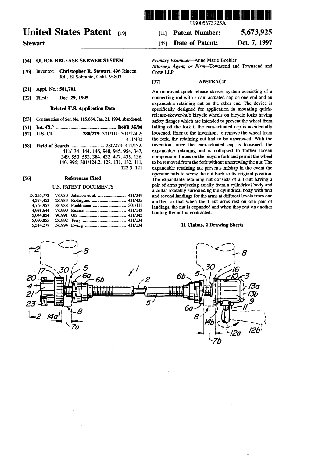 United States Patent [191 [11] Patent Number: 5,673,925 Stewart [45] Date of Patent: Oct