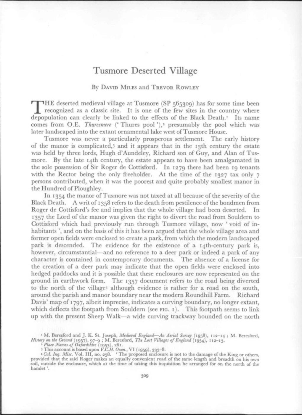 THE Deserted Medieval Village at Tusmore (SP 565309)