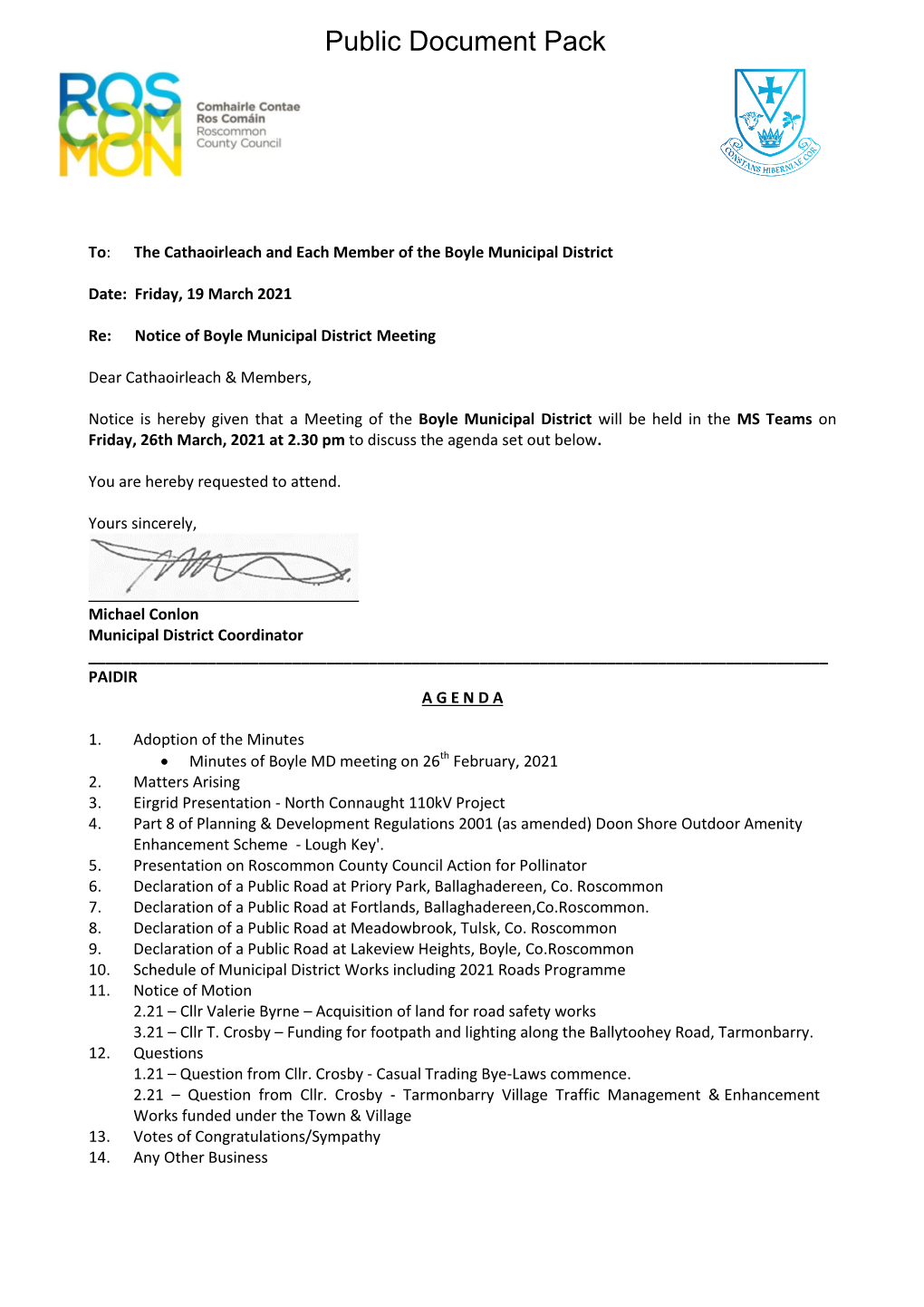 (Public Pack)Agenda Document for Boyle Municipal District, 26/03/2021