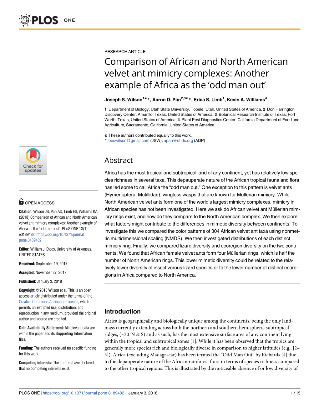 Comparison of African and North American Velvet Ant Mimicry Complexes: Another Example of Africa As the ‘Odd Man Out’