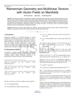 Riemannian Geometry and Multilinear Tensors with Vector Fields on Manifolds Md
