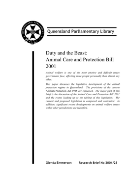 Duty and the Beast: Animal Care and Protection Bill 2001