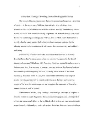 Same-Sex Marriage: Breeding Ground for Logical Fallacies