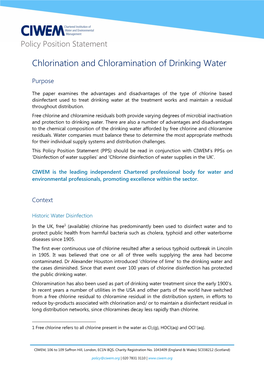 Chlorination and Chloramination of Drinking Water