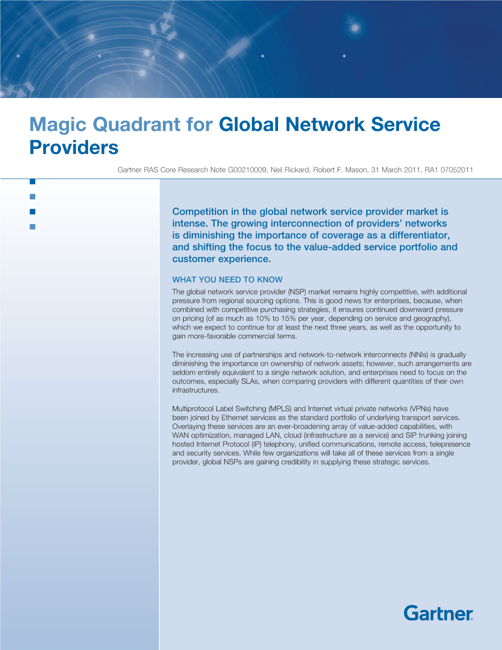 Magic Quadrant for Global Network Service Providers