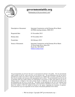Interstate Commission on the Potomac River Basin (ICPRB) Meeting Minutes, 2008-2013