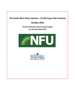 The South West Dairy Industry – a Vital Cog in the Economy October 2016