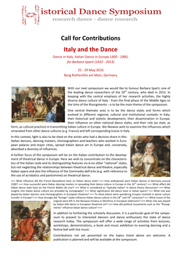 Call for Contributions Italy and the Dance