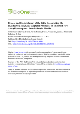 Release and Establishment of the Little Decapitating Fly Pseudacteon